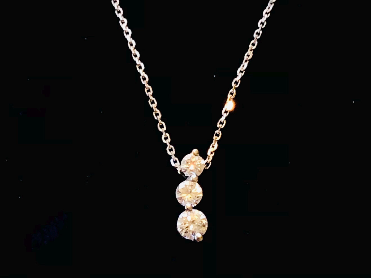 Vintage 14k White Gold Three Natural Diamonds Pendant Necklace, Approx. 1/2 Carat Journey Necklace, 16"
