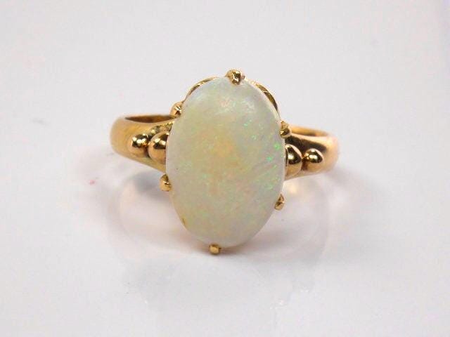 Vintage 14k Yellow Gold Natural Opal Ring, Oval October Birthstone Ring, Size 5.25