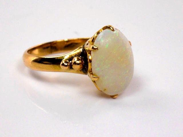 Vintage 14k Yellow Gold Natural Opal Ring, Oval October Birthstone Ring, Size 5.25