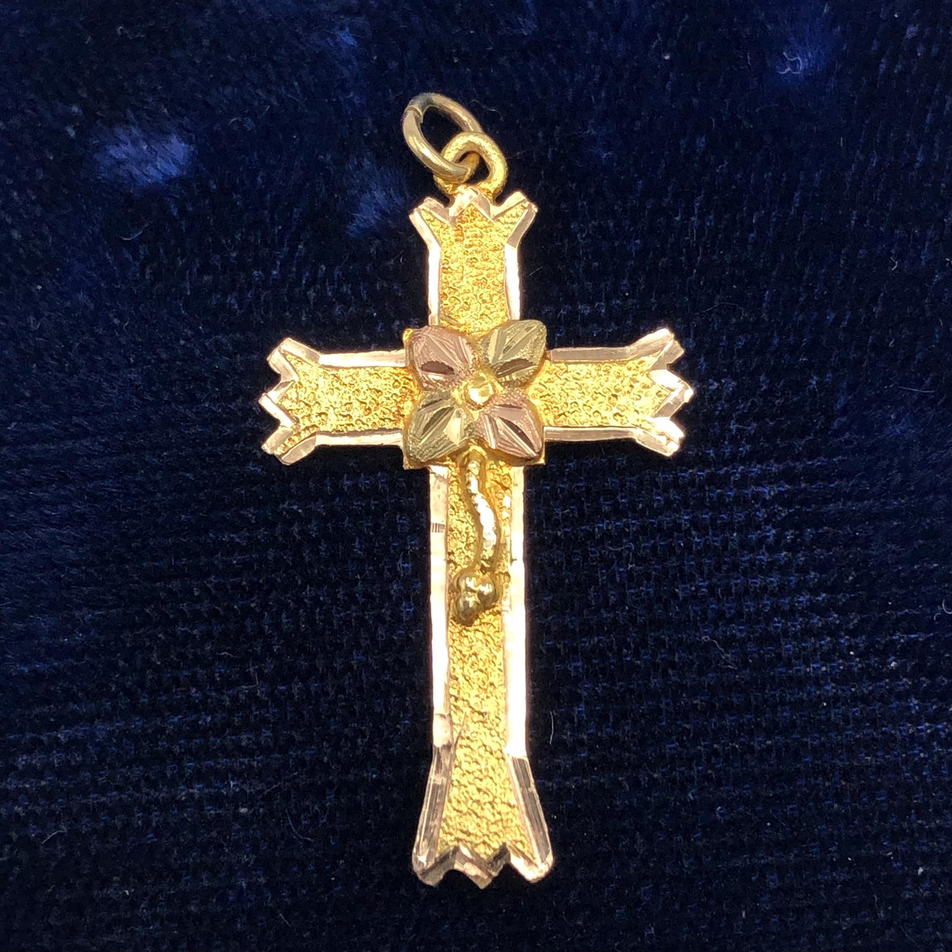 Vintage Black Hills Gold 10k Yellow and Rose Gold Floral Cross - Religious Jewelry