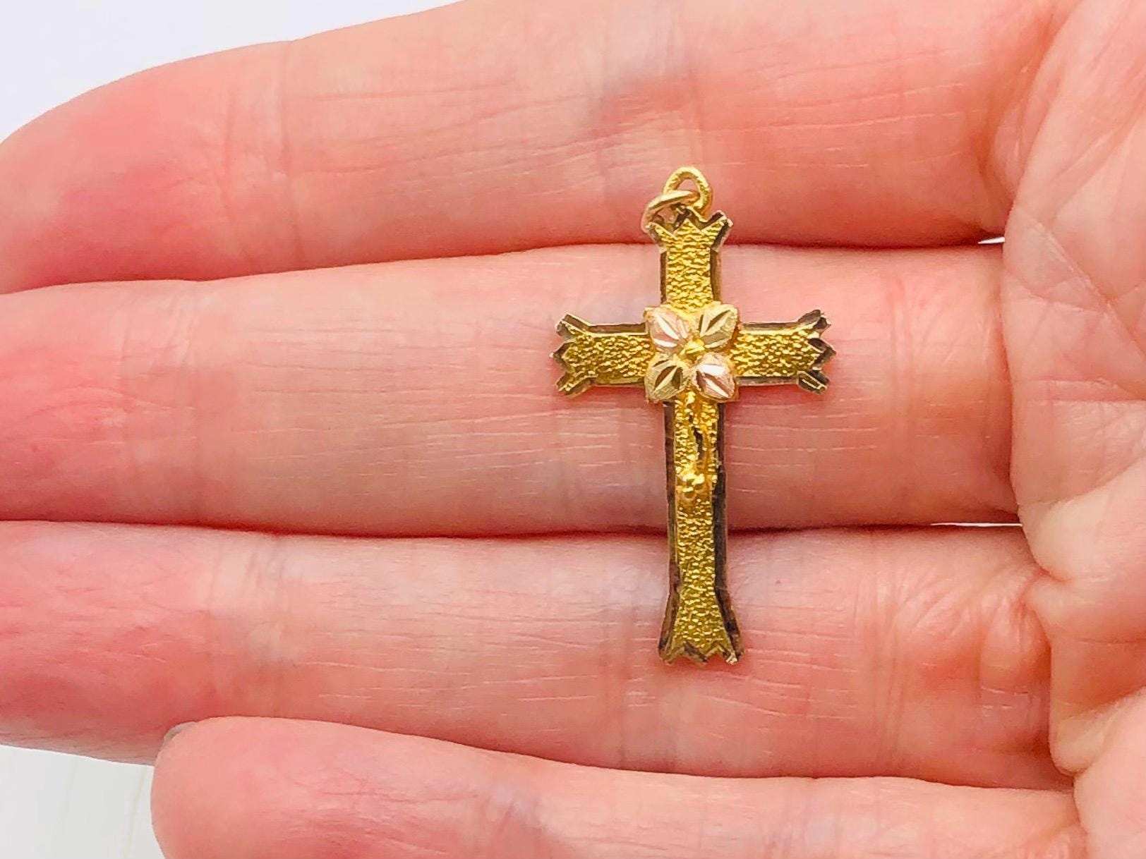 Vintage Black Hills Gold 10k Yellow and Rose Gold Floral Cross - Religious Jewelry