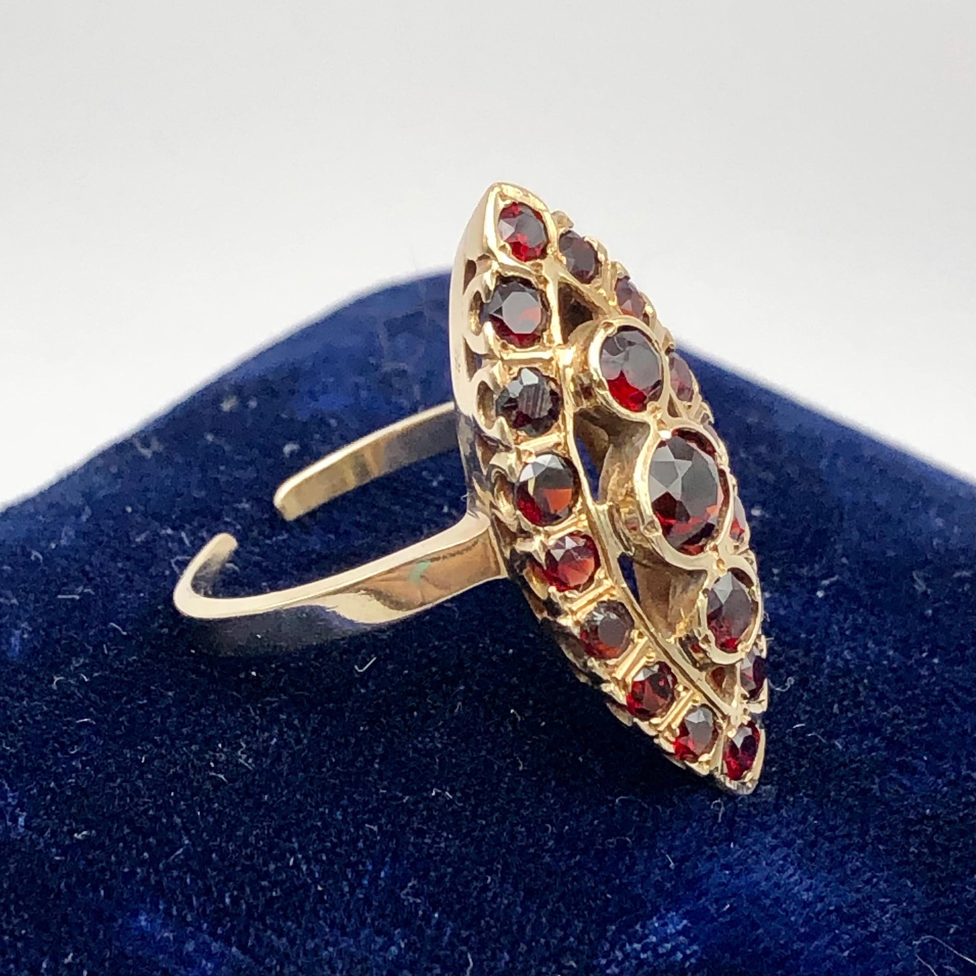 Vintage 14k Yellow Gold Garnet Cluster Ring - January Birthstone - 1960's - Adjustable