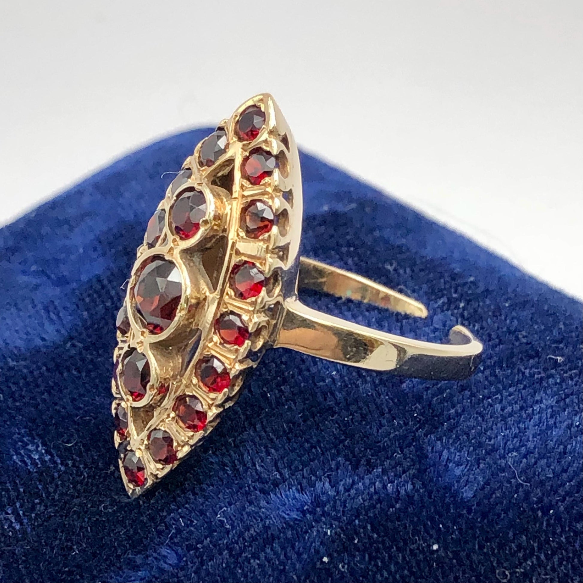 Vintage 14k Yellow Gold Garnet Cluster Ring - January Birthstone - 1960's - Adjustable