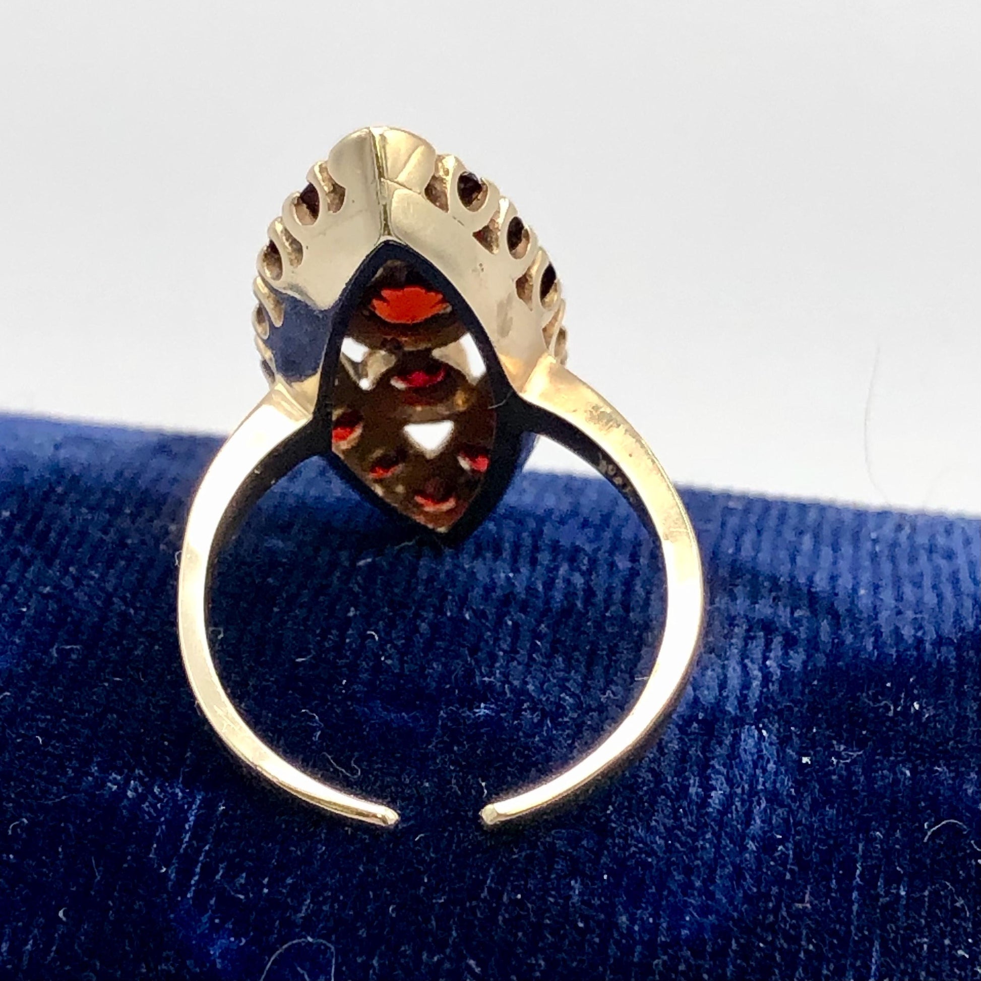 Vintage 14k Yellow Gold Garnet Cluster Ring - January Birthstone - 1960's - Adjustable