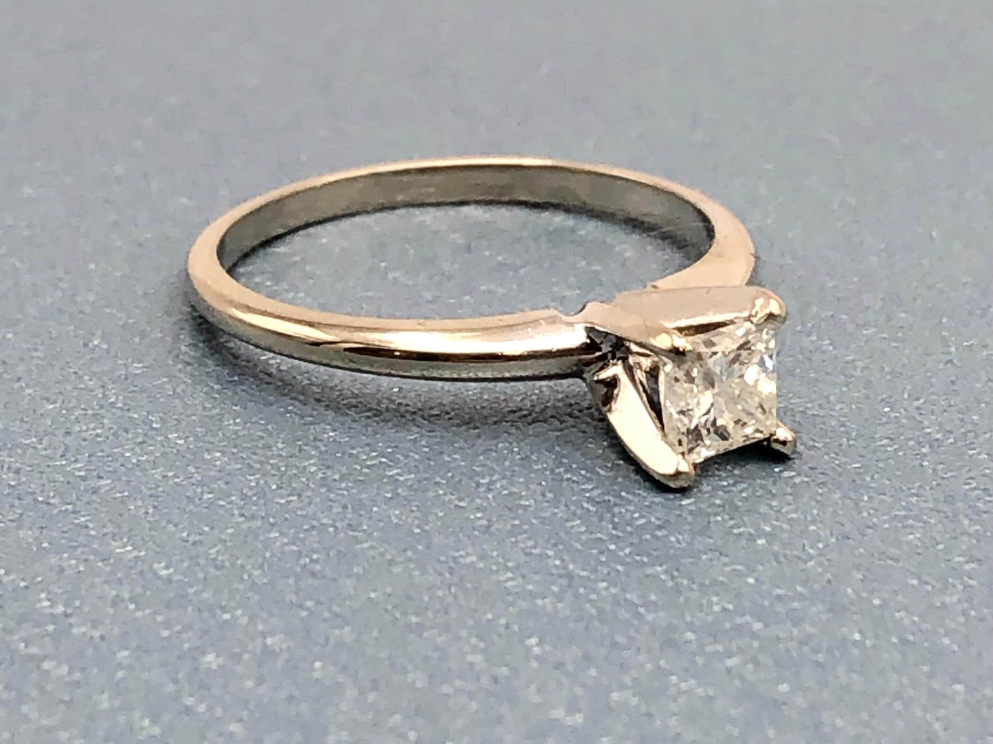 Vintage 14k White Gold Princess Cut Diamond Solitaire Engagement Ring: .45 CT, Size 7