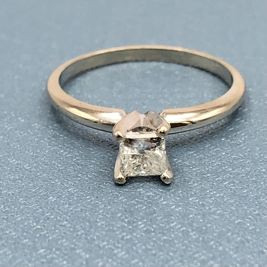 Vintage 14k White Gold Princess Cut Diamond Solitaire Engagement Ring: .45 CT, Size 7