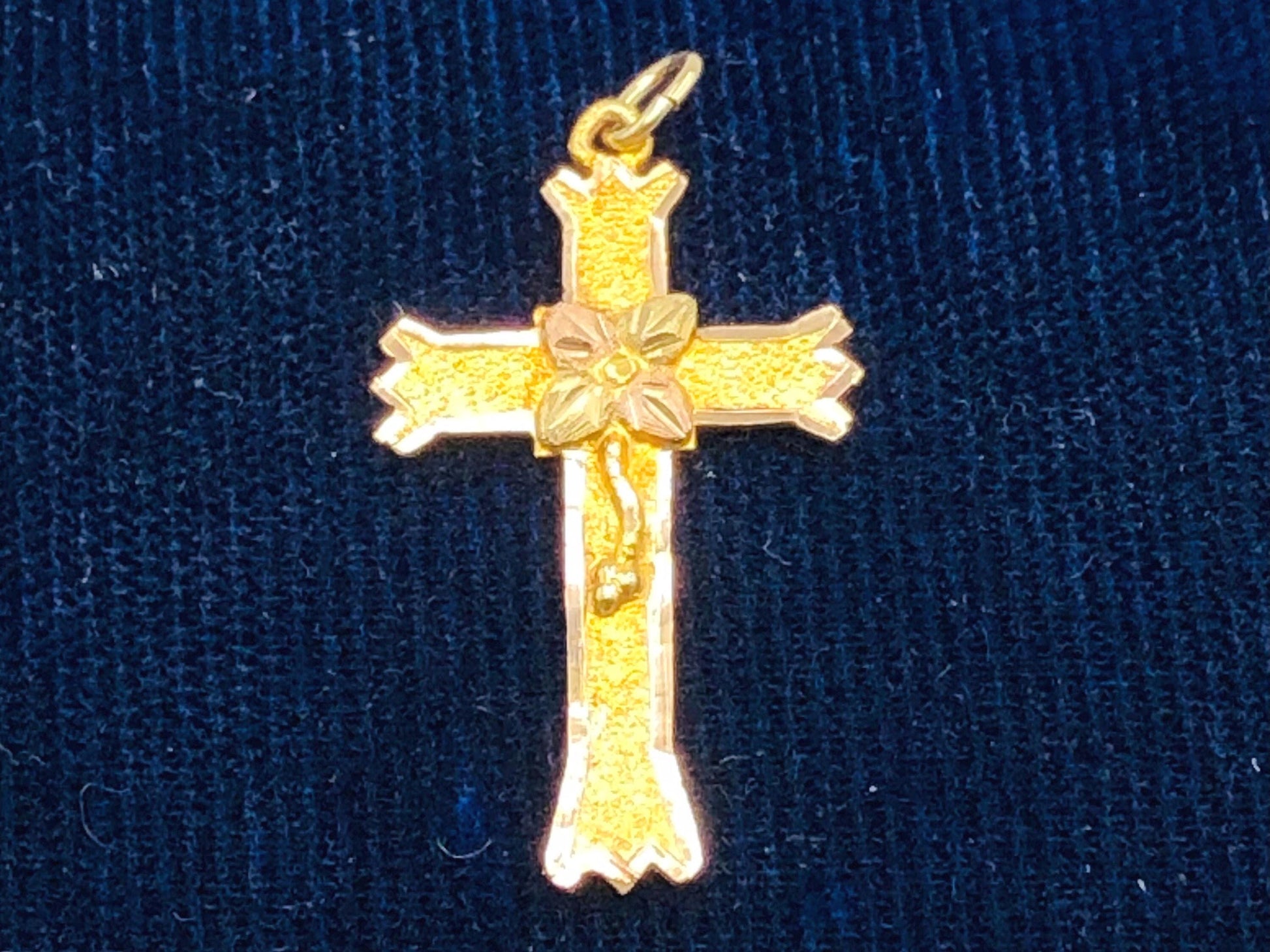 Vintage Black Hills Gold 10k Yellow and Rose Gold Floral Cross - Religious Jewelry