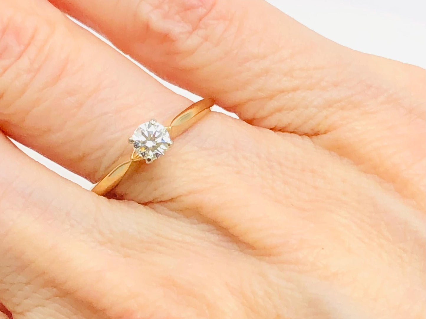 Vintage 18k Yellow Gold Natural Round Cut Diamond Engagement Ring, Solitaire Earth Mined Diamond Approximately .25 Carats, Size 5.75