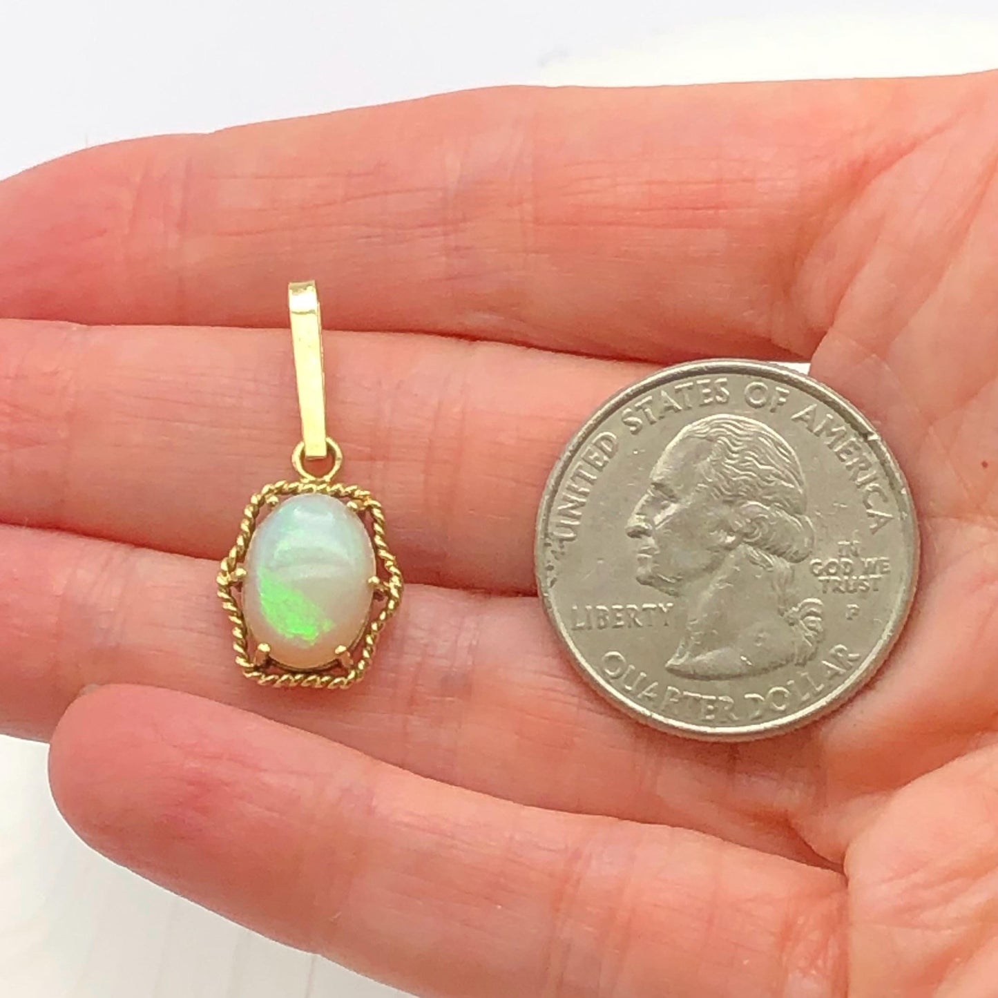 14k Yellow Gold Opal Pendant - Natural Gemstone - October Birthstone - Fine Vintage Jewelry