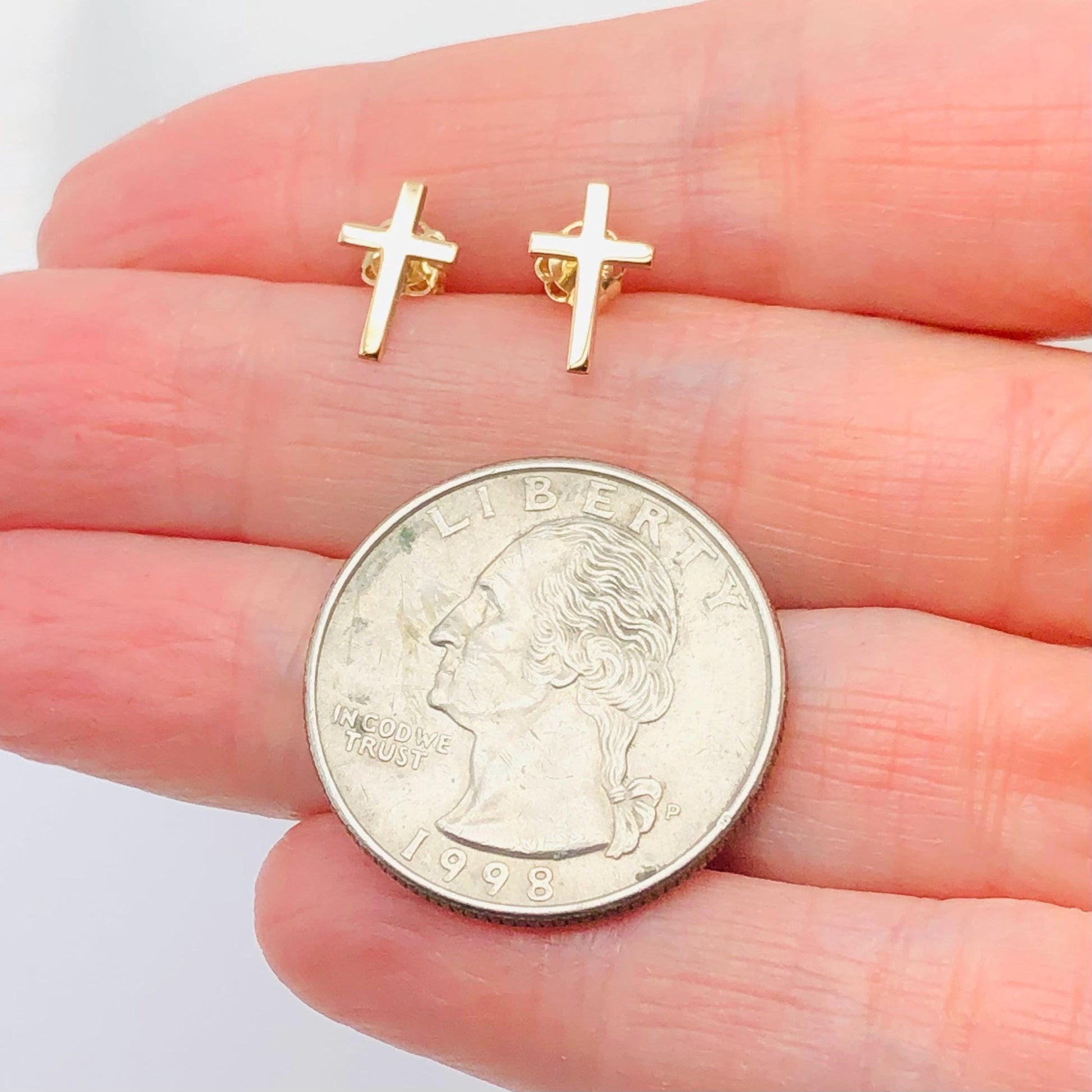 14k Yellow Gold Cross Earrings - Small Studs - Vintage Fine Jewelry