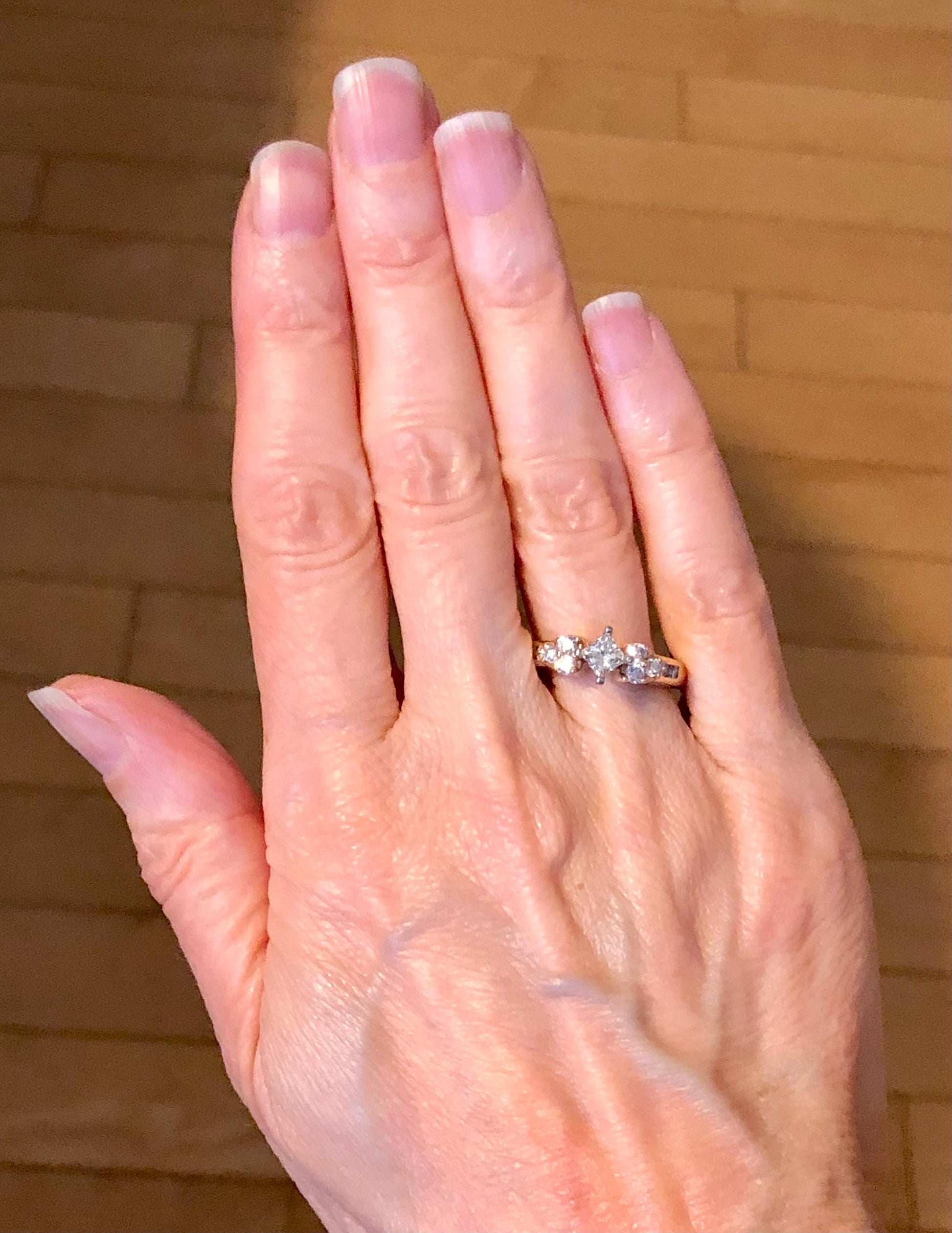 Vintage 14k Two Tone Gold Princess Cut Natural Diamond Engagement Ring, Square Diamond Ring, 1 CTS Total Diamond Weight Size 6.25