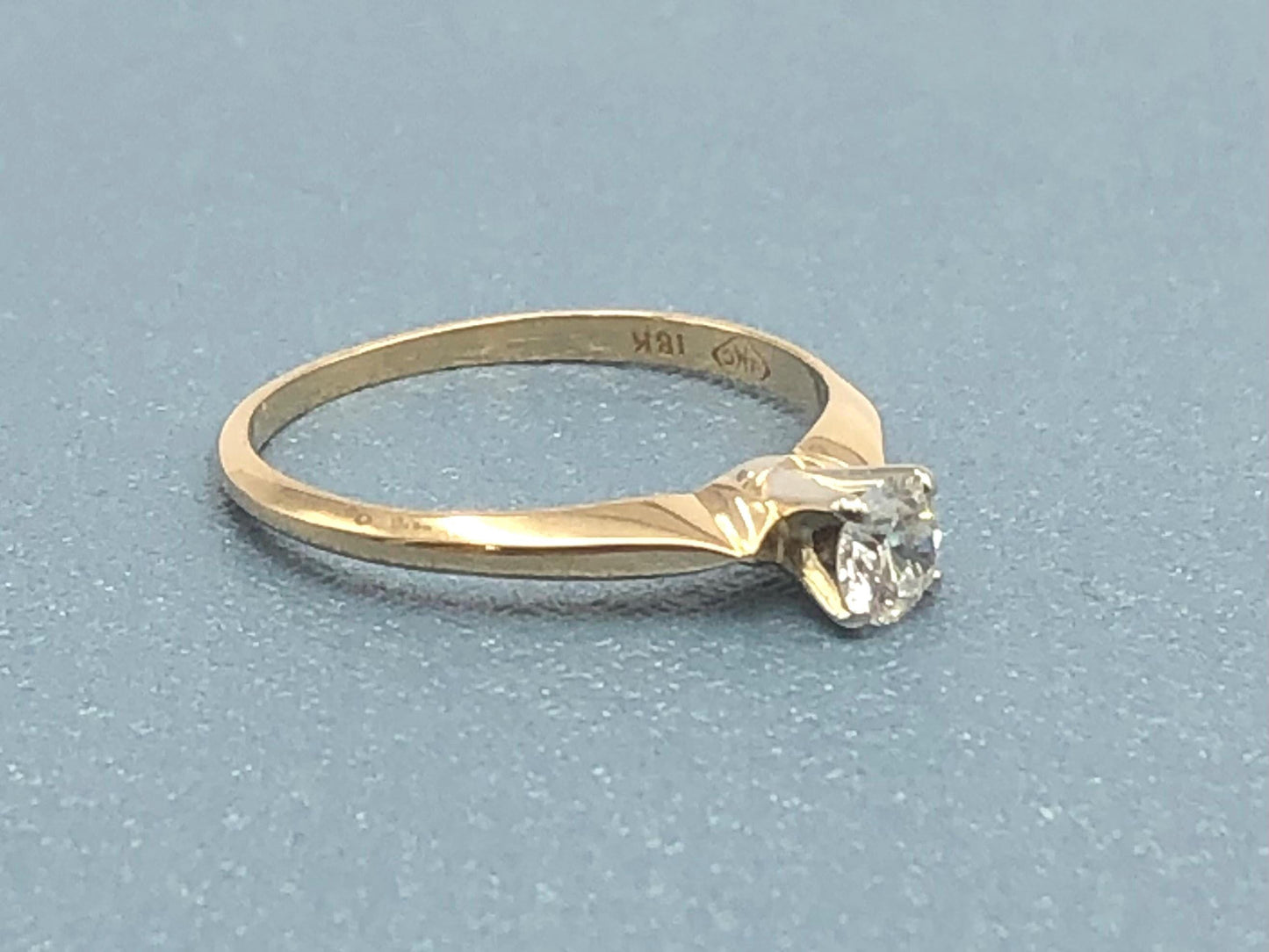 Vintage 18k Yellow Gold Natural Round Cut Diamond Engagement Ring, Solitaire Earth Mined Diamond Approximately .25 Carats, Size 5.75