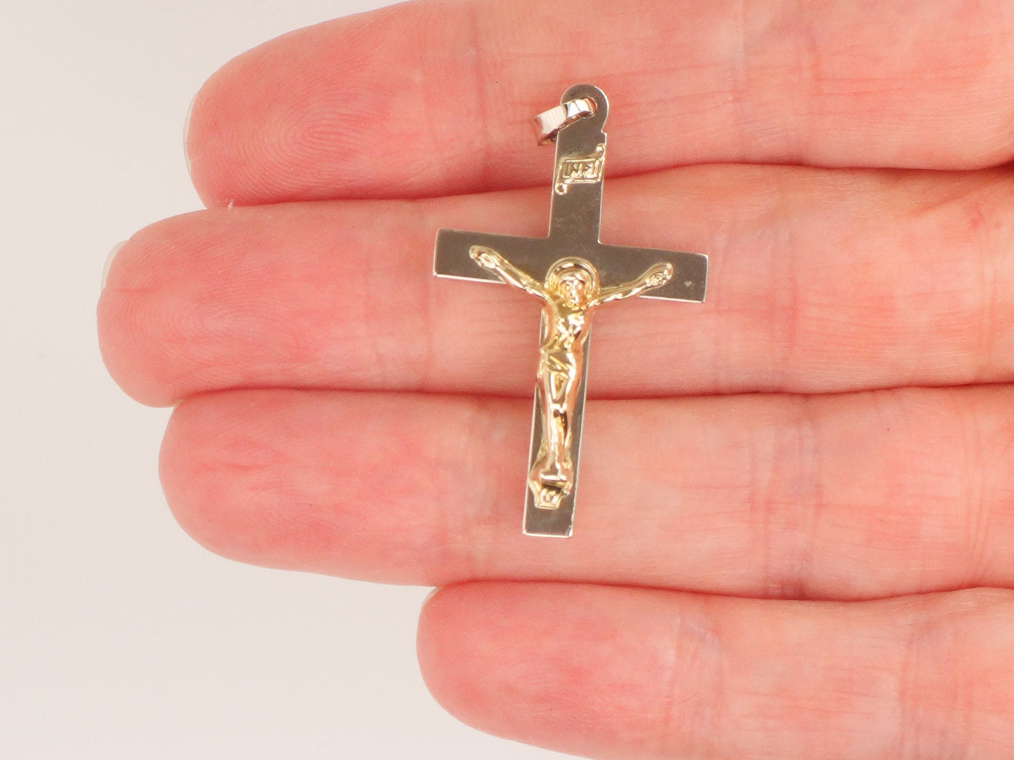 Vintage 14k Two Tone Gold Crucifix, Gold Cross Pendant