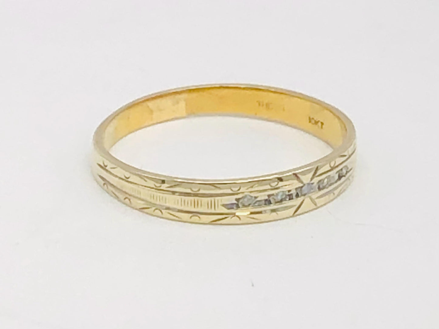 Diamond Wedding Band - Vintage Solid 10k Yellow Gold - Stacking Ring - Size 8.75 - Fine Jewelry