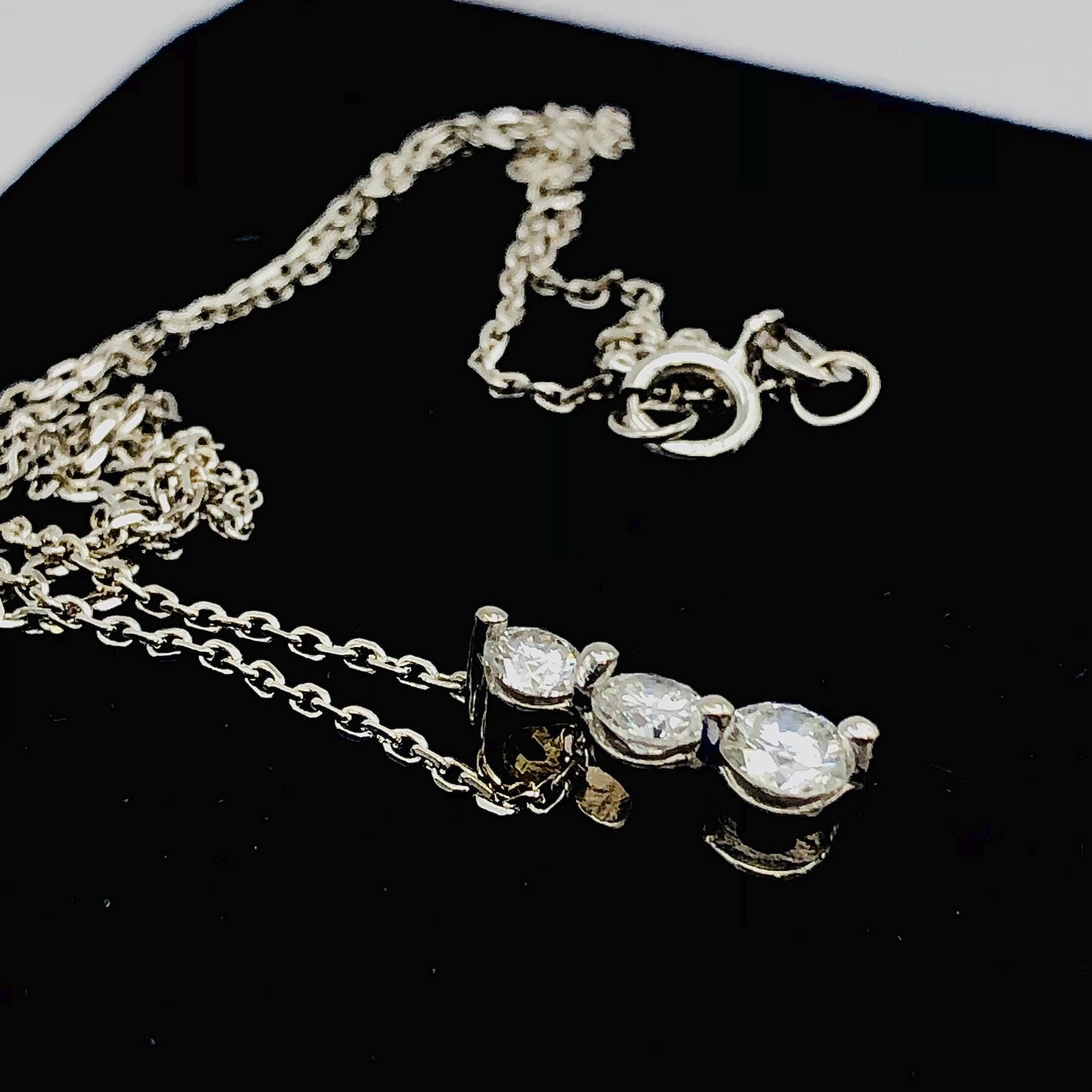 Vintage 14k White Gold Three Natural Diamonds Pendant Necklace, Approx. 1/2 Carat Journey Necklace, 16"