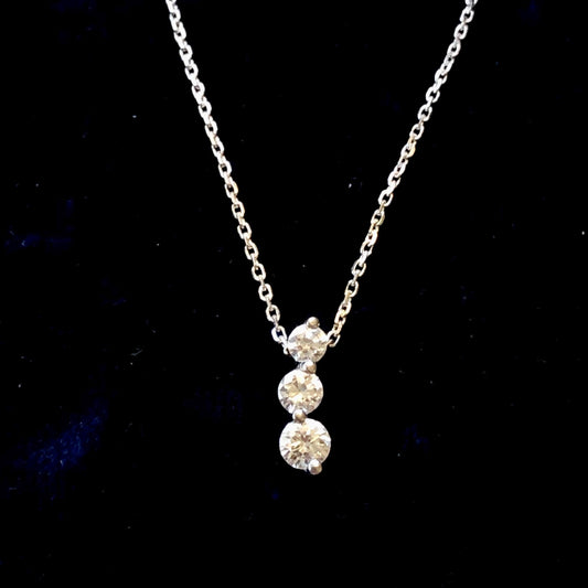 Vintage 14k White Gold Diamond Journey Pendant Necklace (Three Stone, 0.5 Carat TDW, 16")