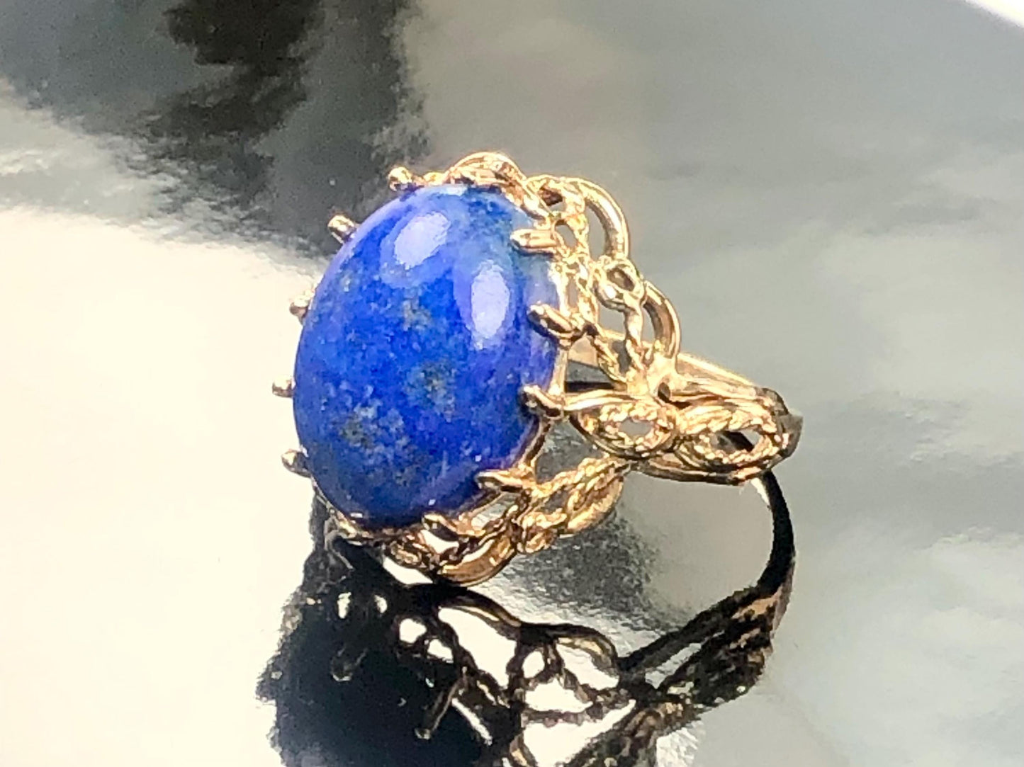Vintage 14k Yellow Gold Lapis Lazuli Ring, Size 9.25