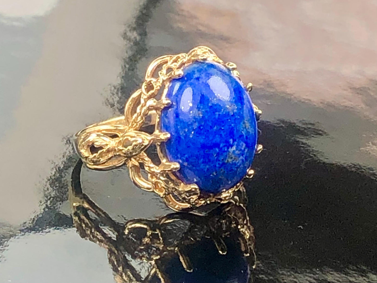 Vintage 14k Yellow Gold Lapis Lazuli Ring, Size 9.25
