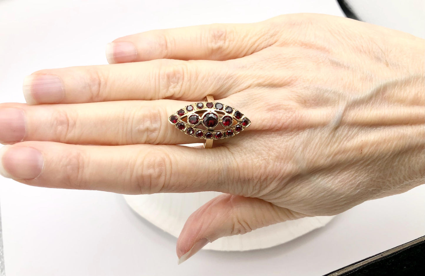 Vintage 14k Yellow Gold Garnet Cluster Ring - January Birthstone - 1960's - Adjustable