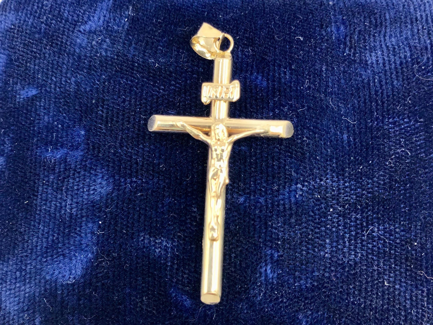 Yellow Gold Crucifix Cross Pendant, Vintage Men's 14k Religious Fine Jewelry