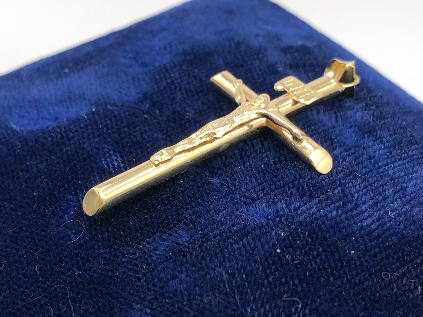 Yellow Gold Crucifix Cross Pendant, Vintage Men's 14k Religious Fine Jewelry