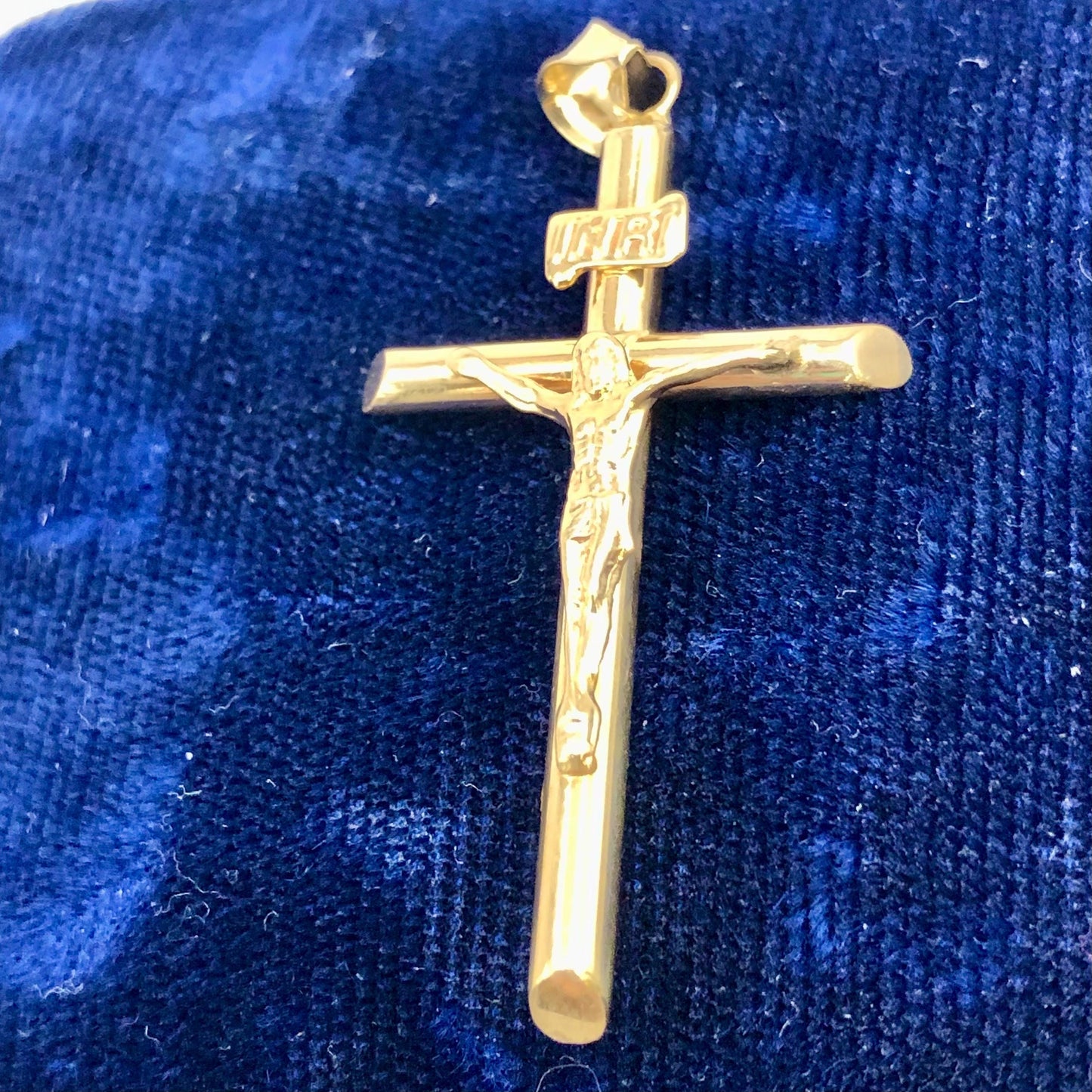 Yellow Gold Crucifix Cross Pendant, Vintage Men's 14k Religious Fine Jewelry