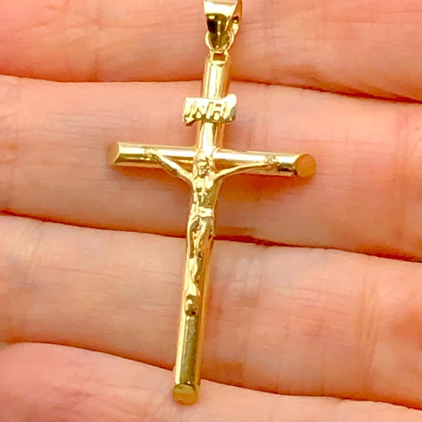 Yellow Gold Crucifix Cross Pendant, Vintage Men's 14k Religious Fine Jewelry