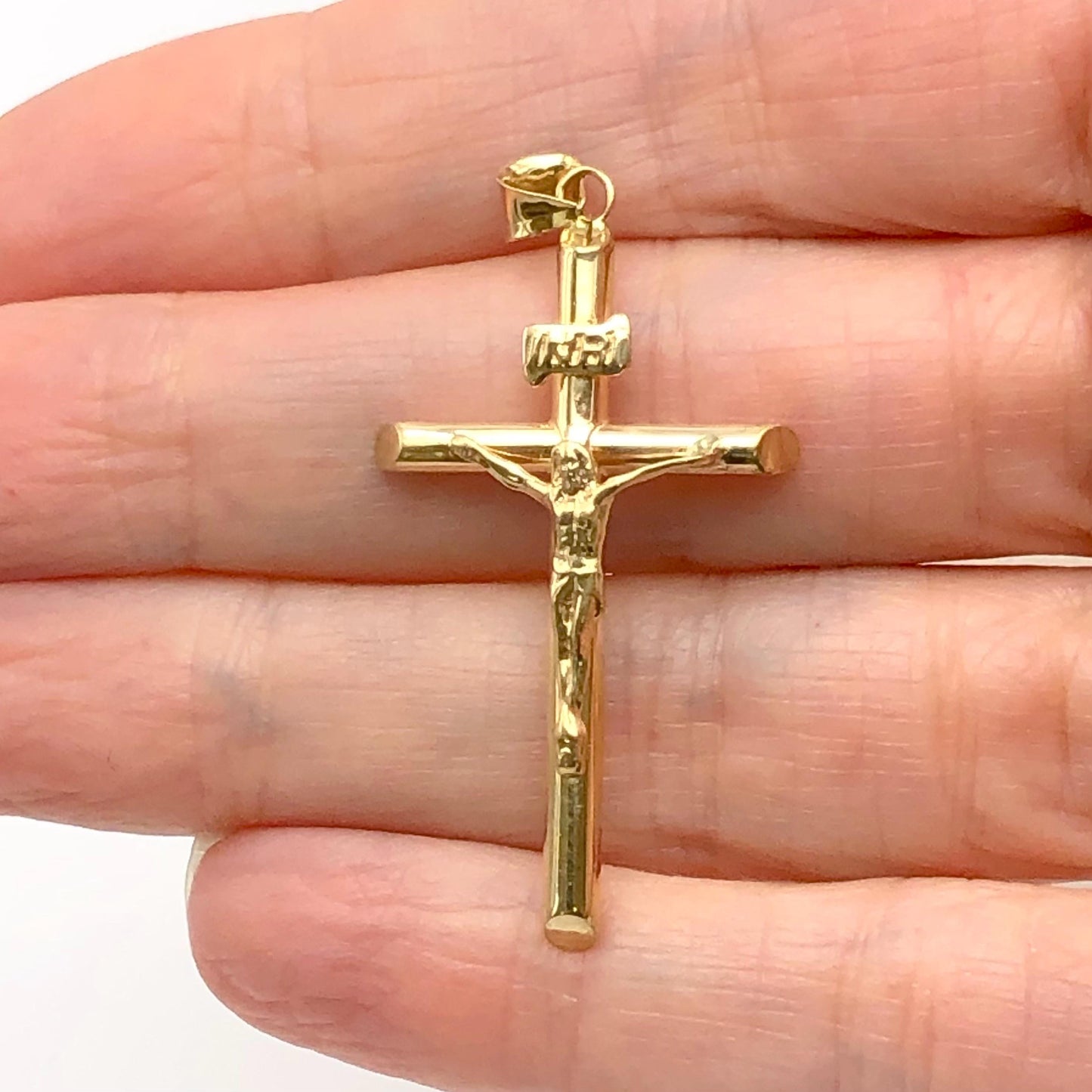 Yellow Gold Crucifix Cross Pendant, Vintage Men's 14k Religious Fine Jewelry