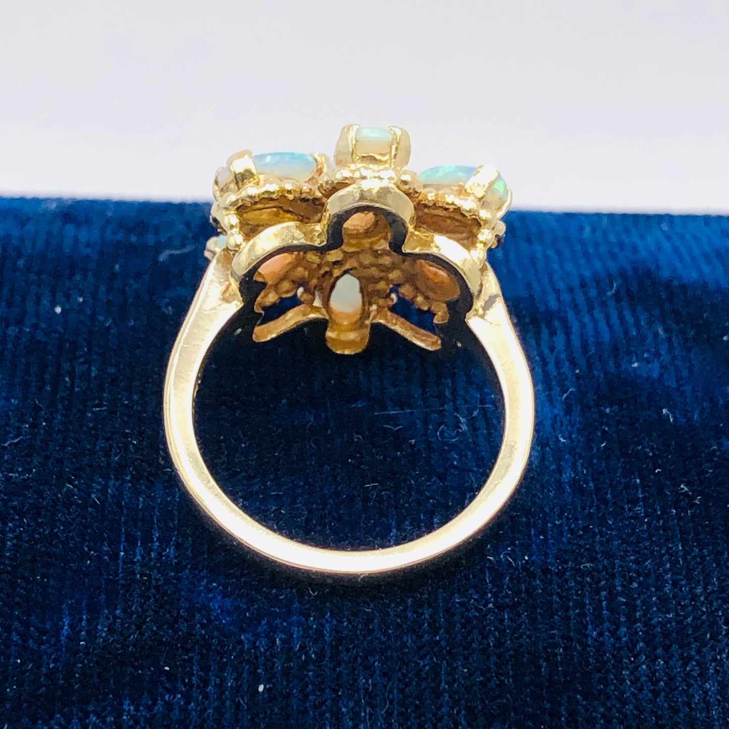 Vintage 14k Yellow Gold Floral Natural Opal Cluster Ring, October Birthstone Ring, Size 5.75