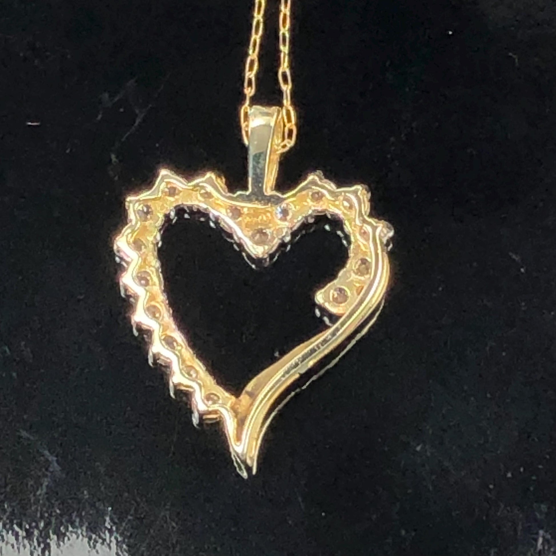 Vintage Solid Yellow Gold Diamond Open Heart Pendant Necklace 1.0 CT TDW 20"
