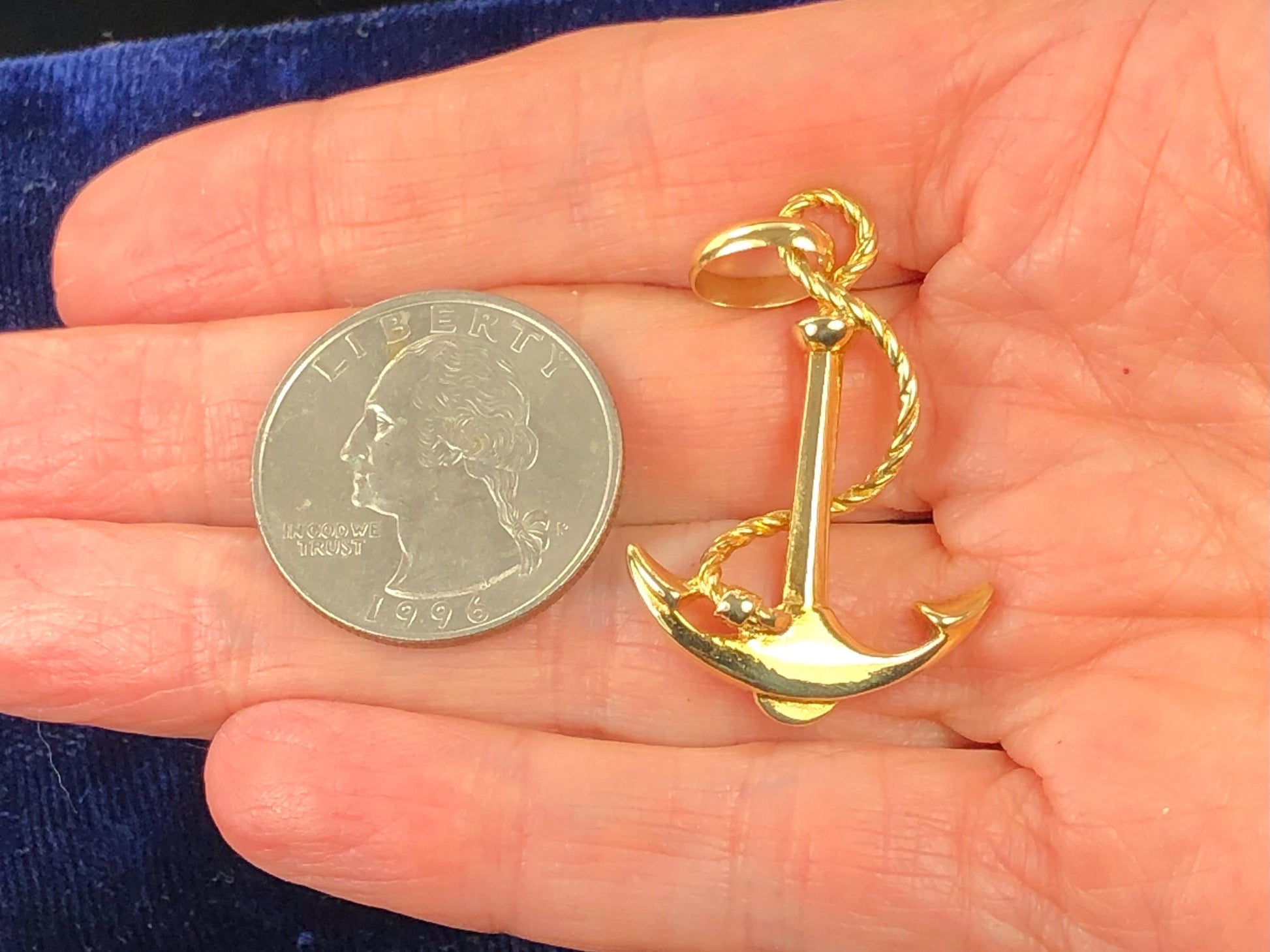 Vintage Large 18k Yellow Gold Anchor Pendant Religious Hope Charm - 3-D Good Luck Charm