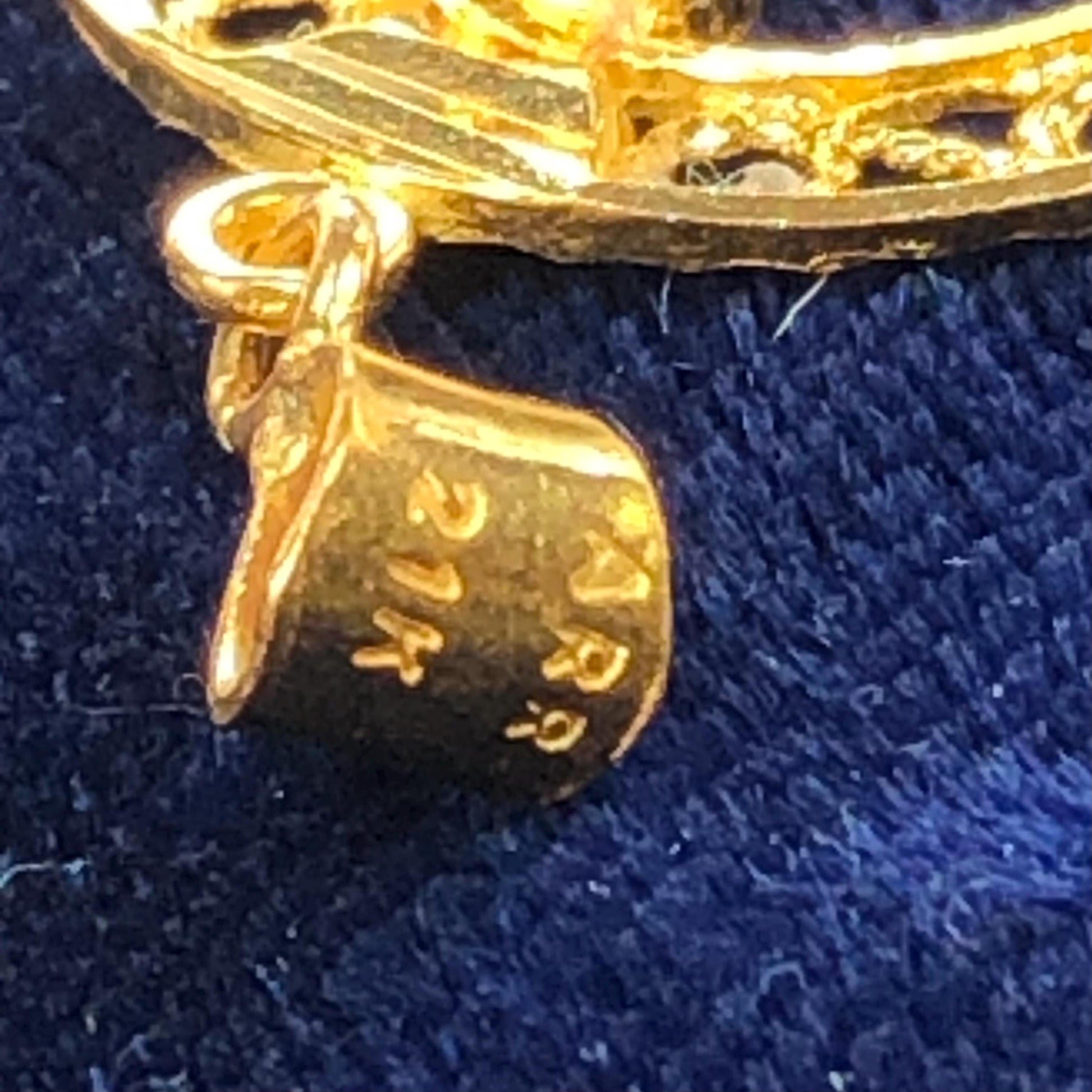 Vintage Solid 21k Yellow Gold Cubic Zirconia Horse Shoe Pendant, Good Luck Charm