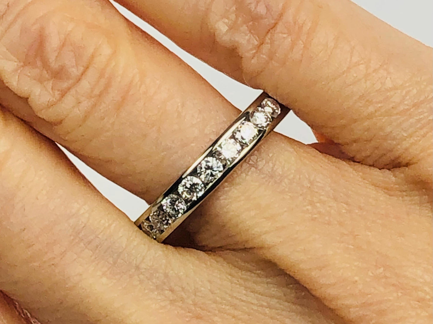 Vintage 14k White Gold Natural Diamond Wedding Band, Channel Set .75 Carat TDW Round Diamond Ring, Size 7.25