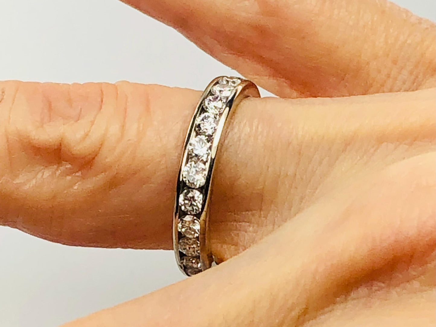Vintage 14k White Gold Natural Diamond Wedding Band, Channel Set .75 Carat TDW Round Diamond Ring, Size 7.25