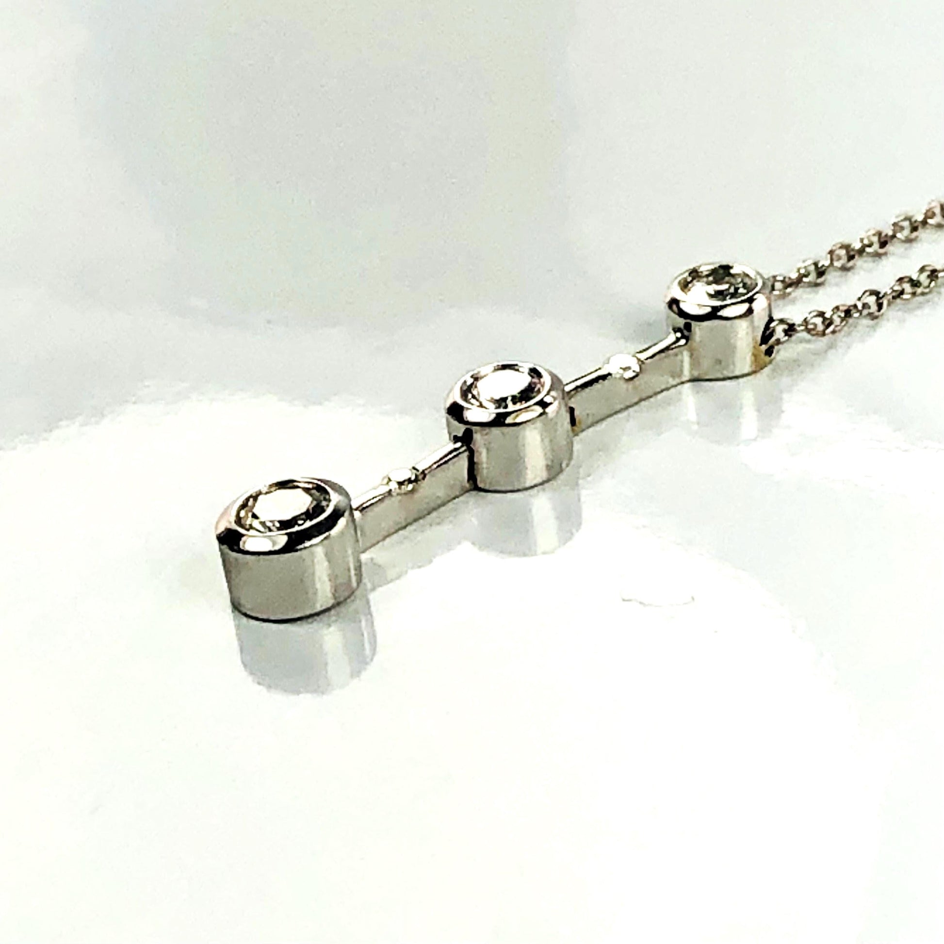 Vintage Carelle 18k White Gold Three Diamond Drop Necklace Approx. 1/2 Carat 16"