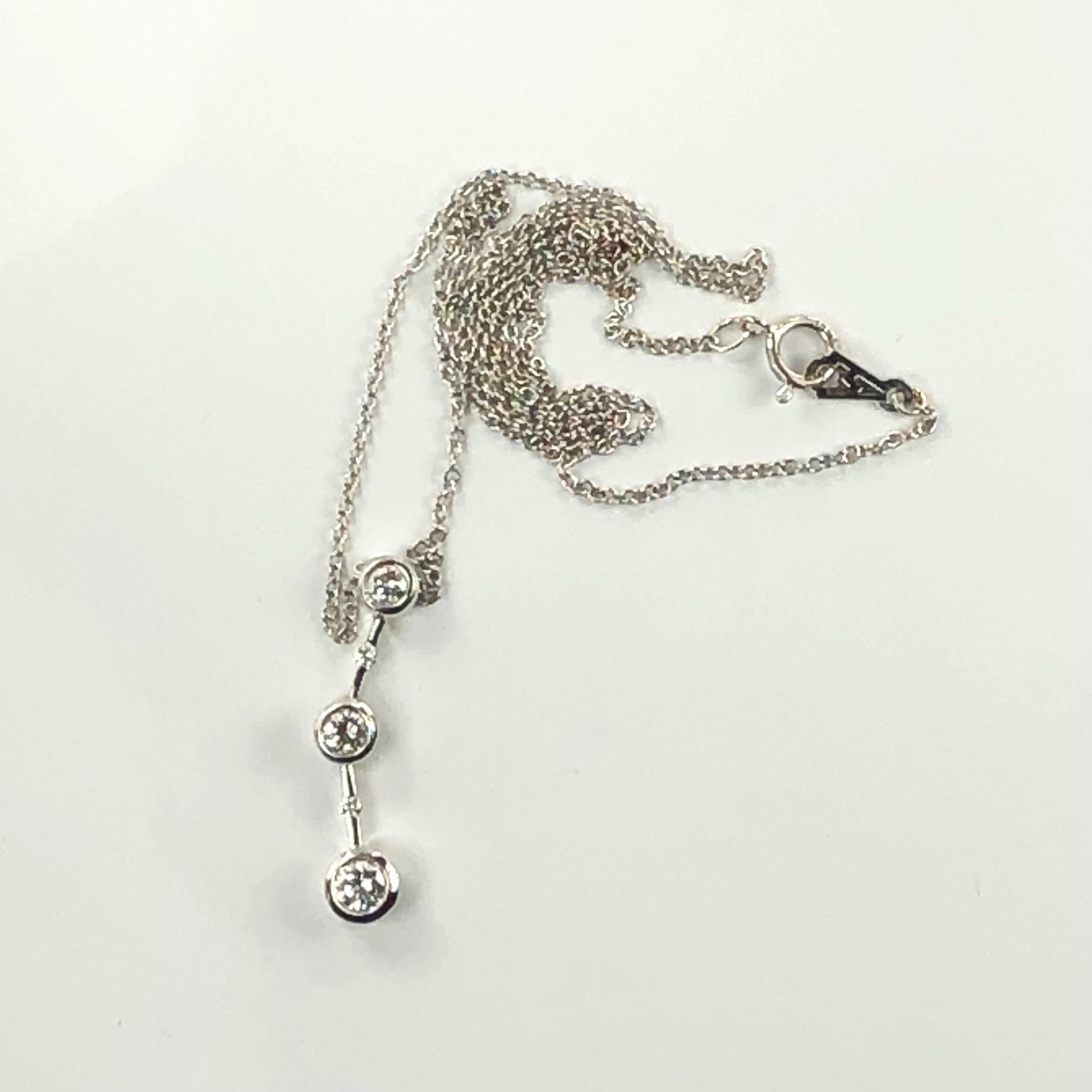 Vintage Carelle 18k White Gold Three Diamond Drop Necklace Approx. 1/2 Carat 16"