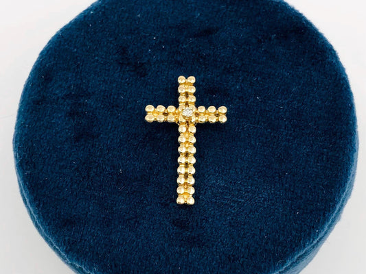 Vintage Small Solid 14k Yellow Gold Cross with Diamond