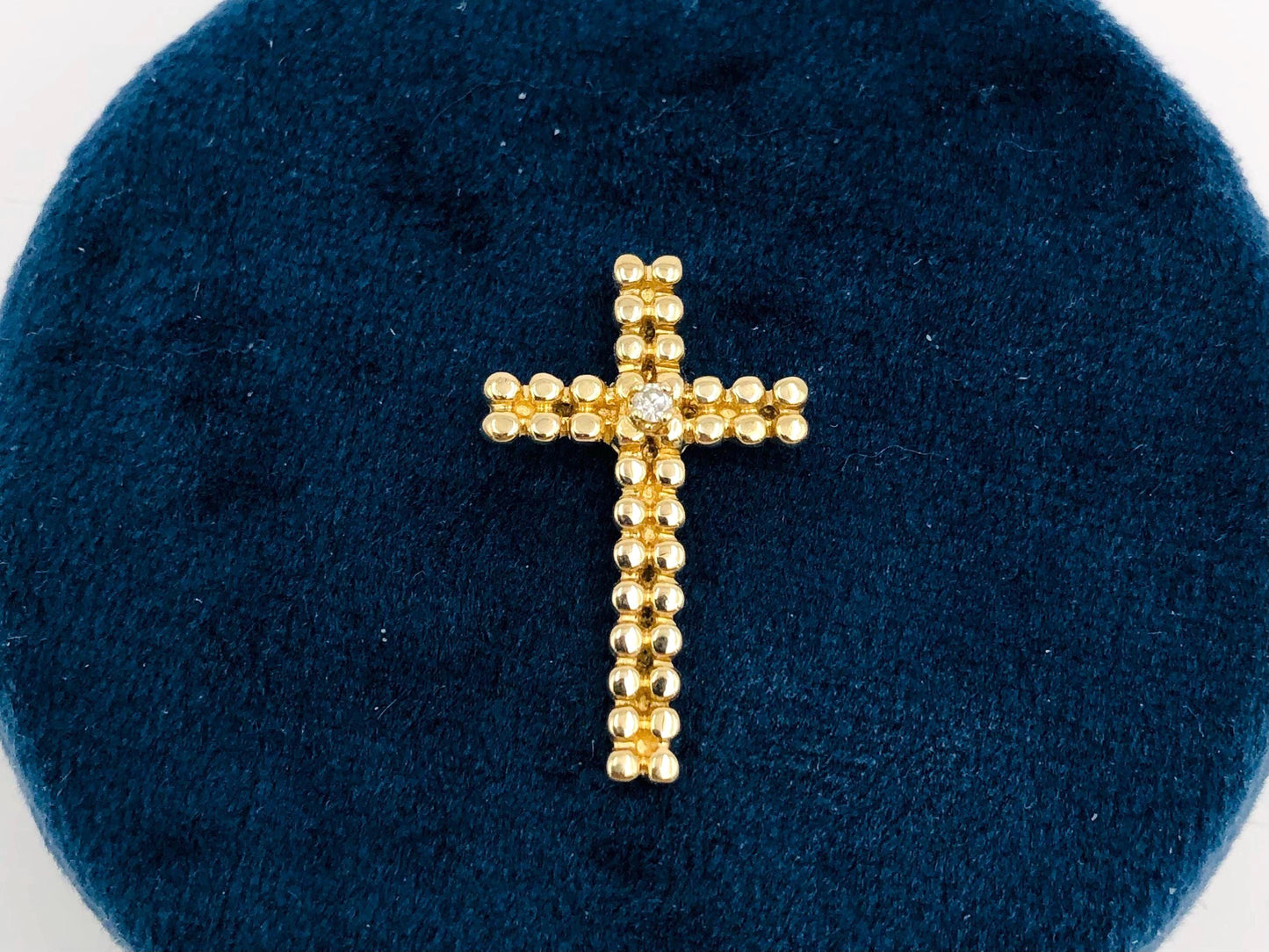 Vintage Small Solid 14k Yellow Gold Cross with Diamond