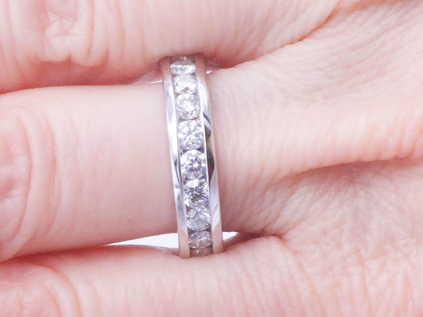 Vintage 14k White Gold Channel Set Natural Diamond Wedding Band, Approximately .75 CTS TDW Size 7