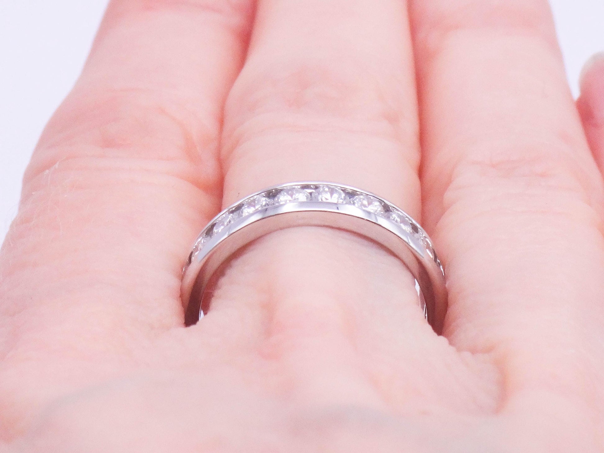 Vintage 14k White Gold Diamond Wedding Band - Channel Set, .75 TDW, Size 7