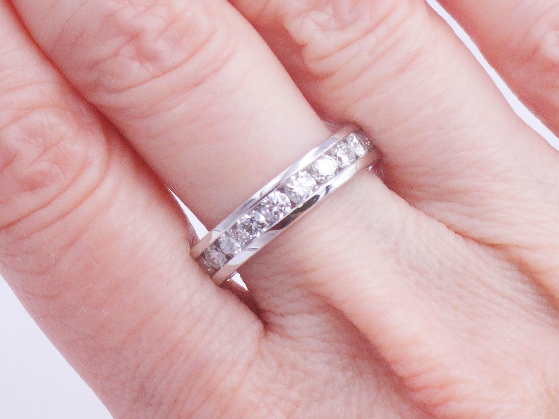 Vintage 14k White Gold Diamond Wedding Band - Channel Set, .75 TDW, Size 7