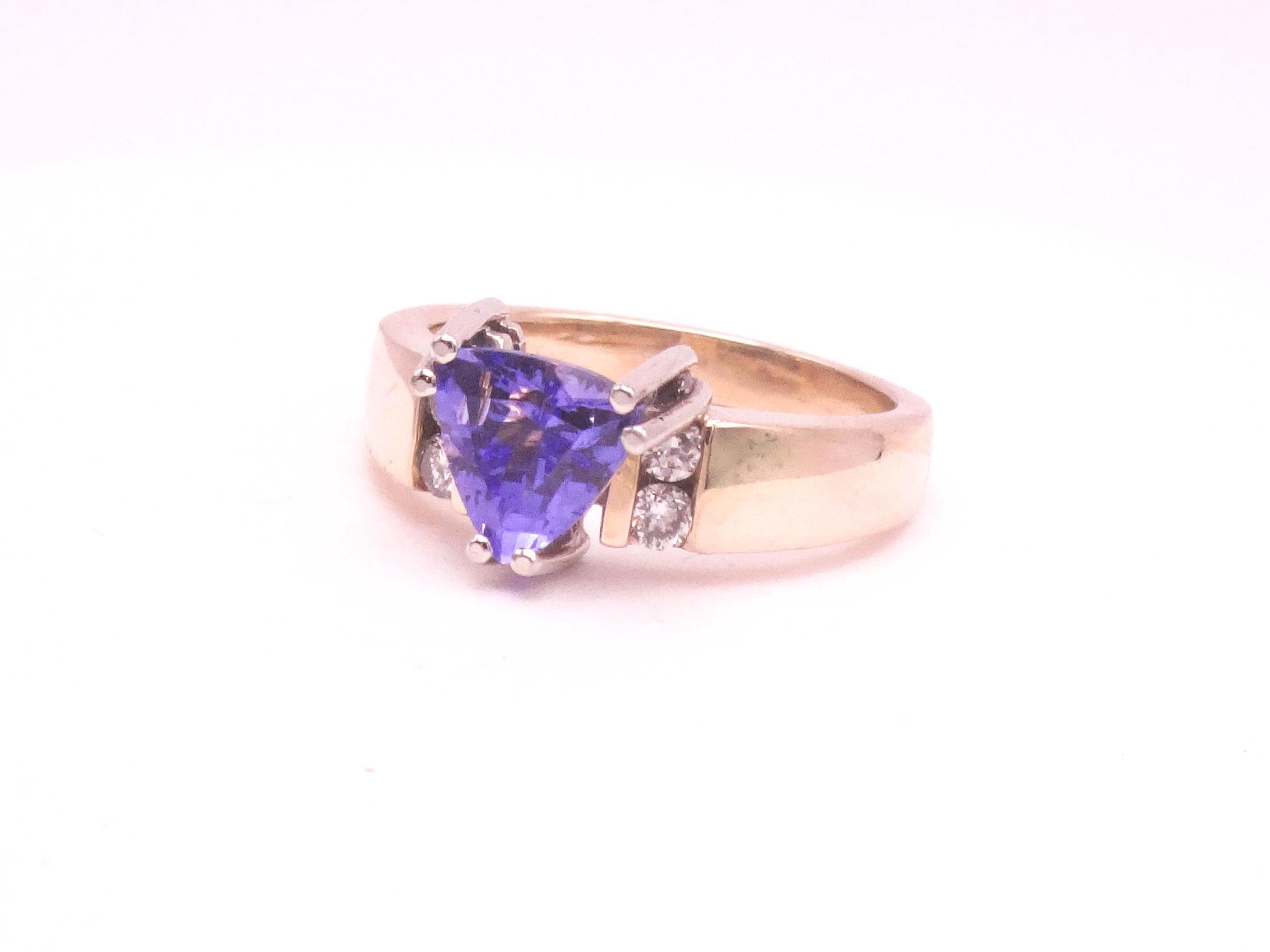 Vintage 14k Yellow Gold Natural Tanzanite Diamond Ring, Purple Stone Everyday Ring Size 6