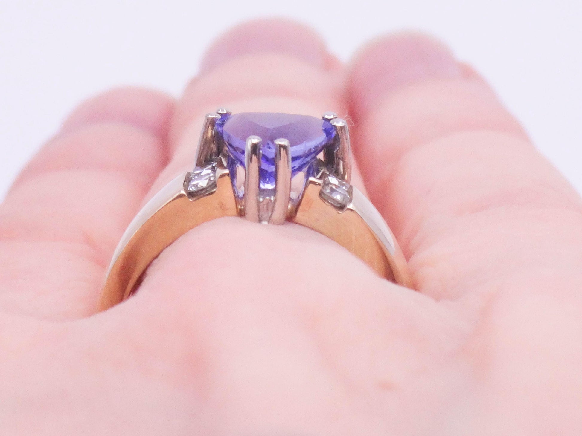 Vintage 14k Yellow Gold Natural Tanzanite Diamond Ring, Purple Stone Everyday Ring Size 6