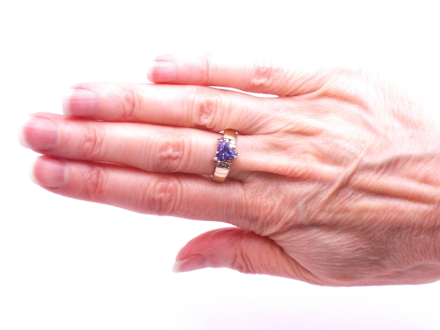 Vintage 14k Yellow Gold Natural Tanzanite Diamond Ring, Purple Stone Everyday Ring Size 6