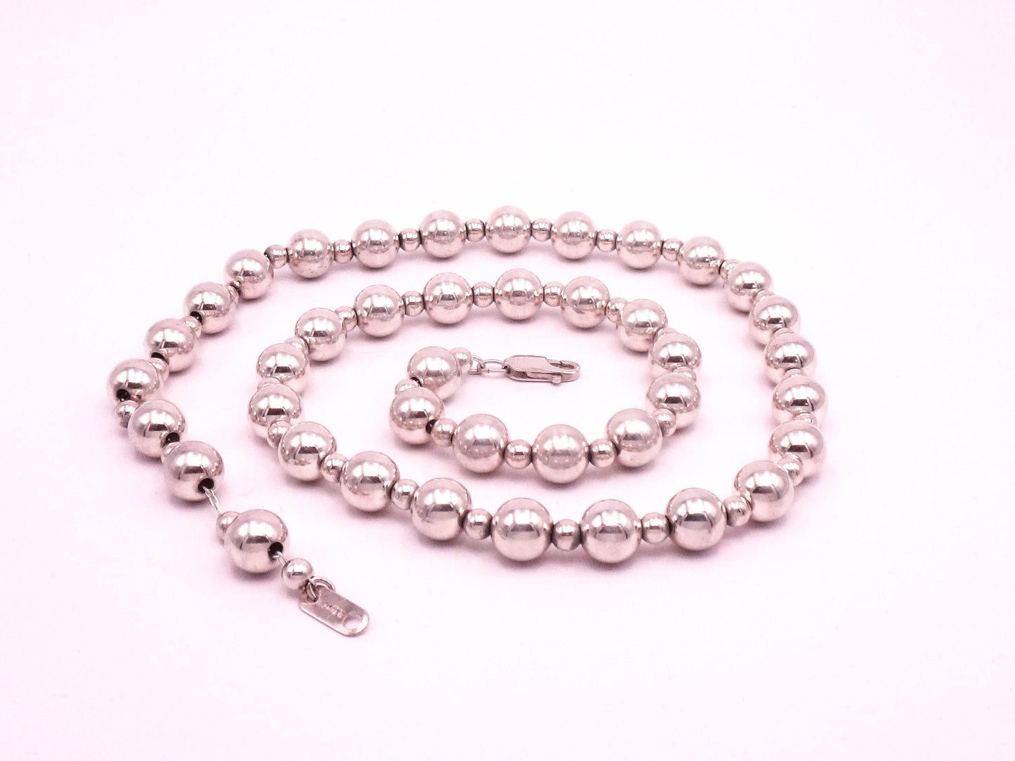 Vintage Sterling Silver Bead Necklace - 8mm Ball Chain, 20"