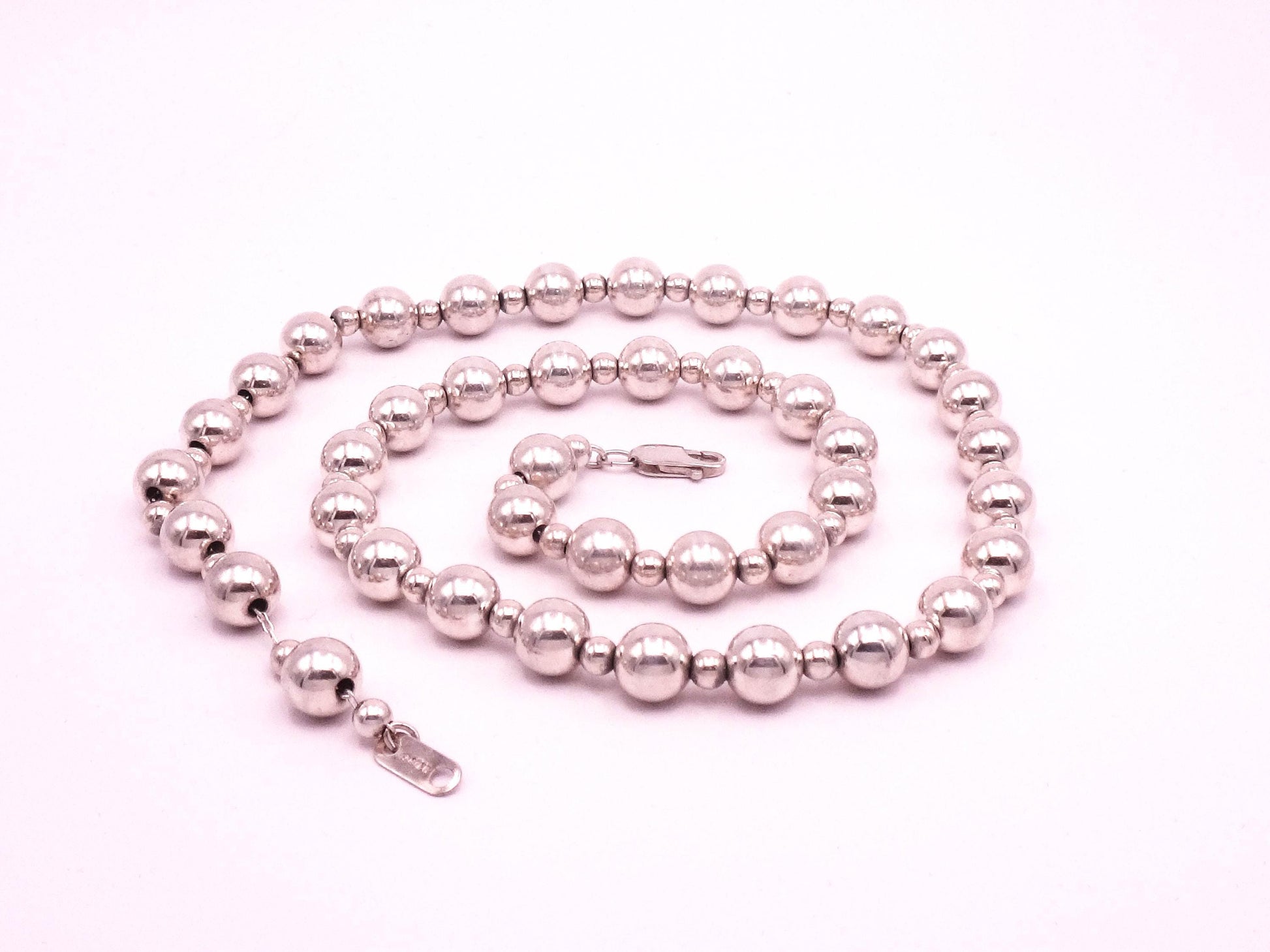 Vintage Sterling Silver Bead Necklace - 8mm Ball Chain, 20"