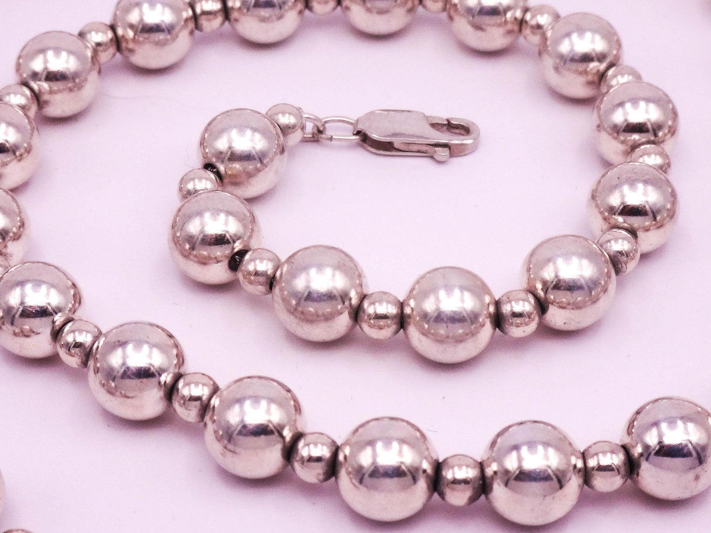 Vintage Sterling Silver Bead Necklace - 8mm Ball Chain, 20"