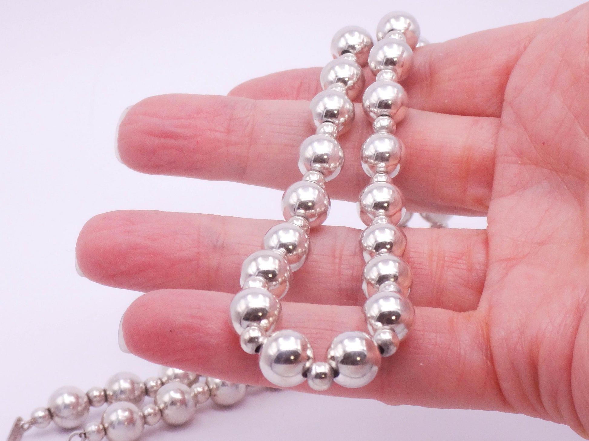 Vintage Sterling Silver Bead Necklace - 8mm Ball Chain, 20"