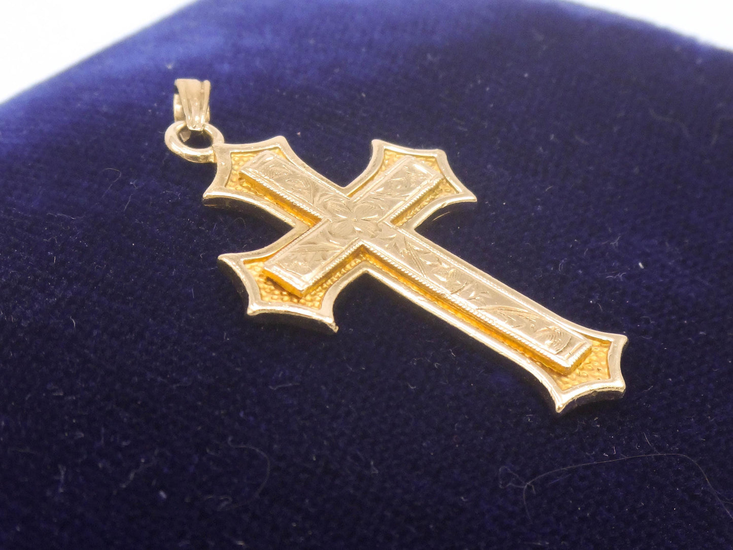 Vintage 14k Gold Engraved Cross - Esemco Ornate Fleury Style Cross