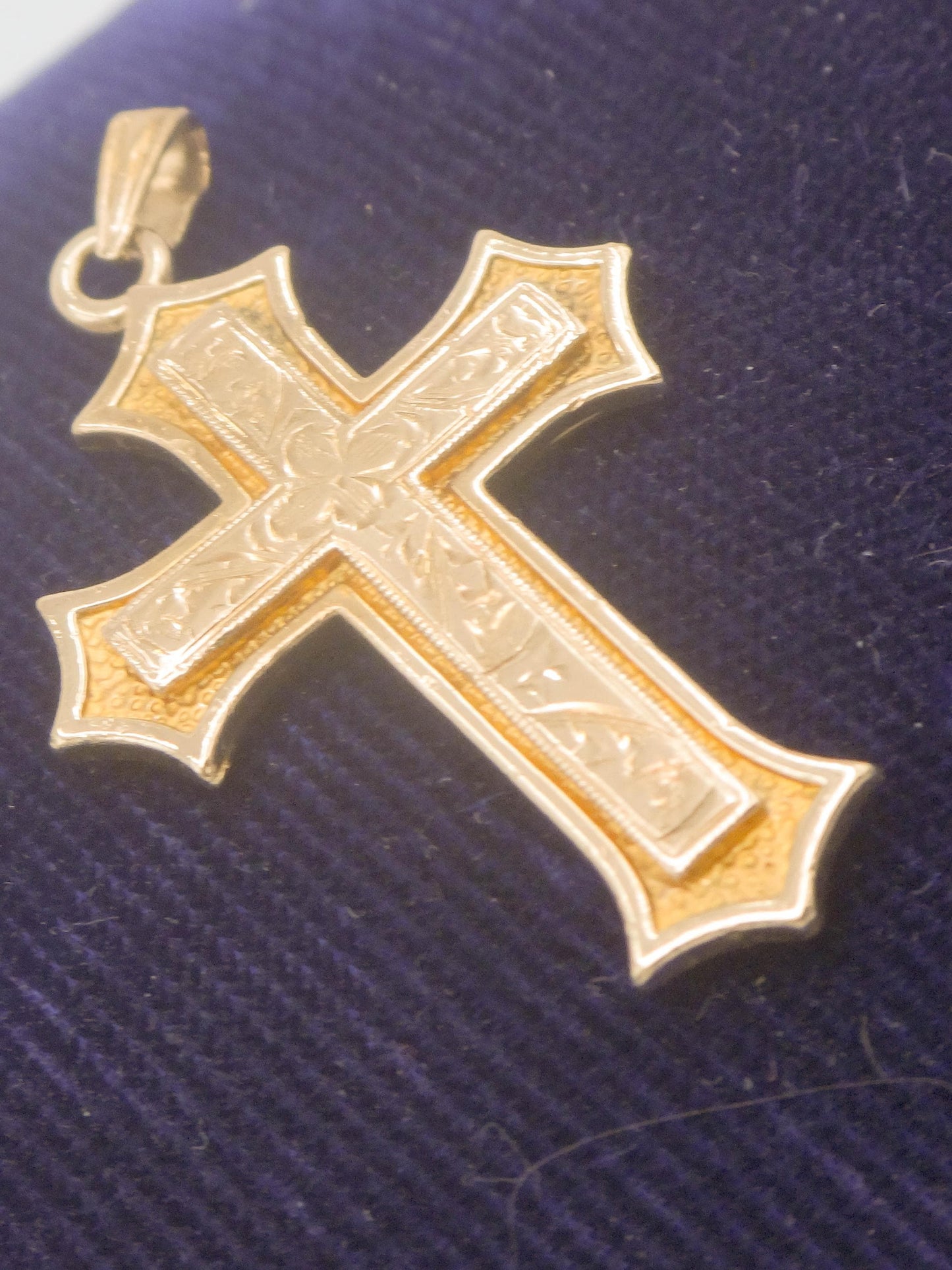 Vintage 14k Gold Engraved Cross - Esemco Ornate Fleury Style Cross